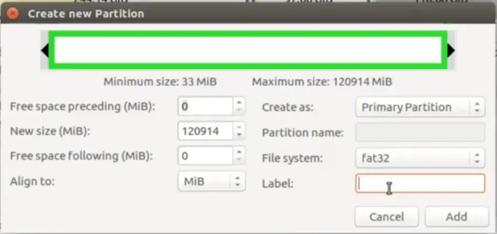 partition size