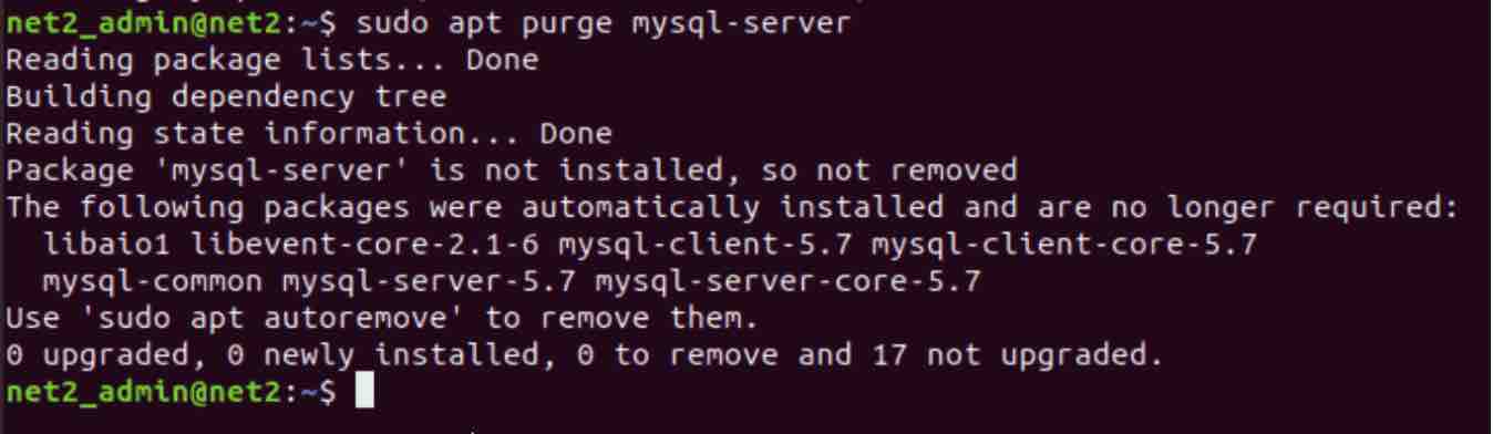 sudo apt-get purge mysql-server