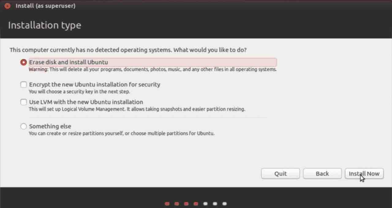 ubuntu installation type