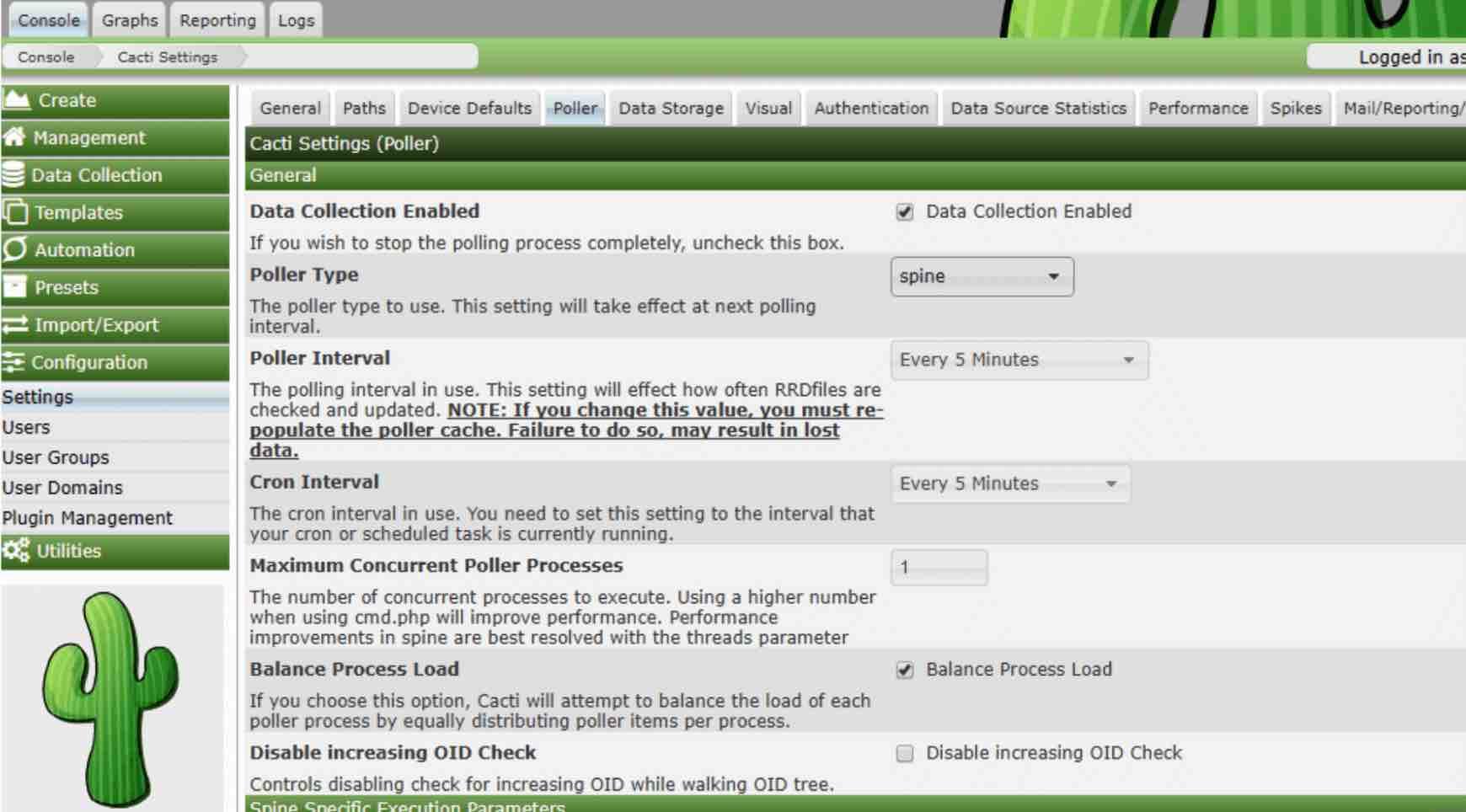 Cacti monitoring interface