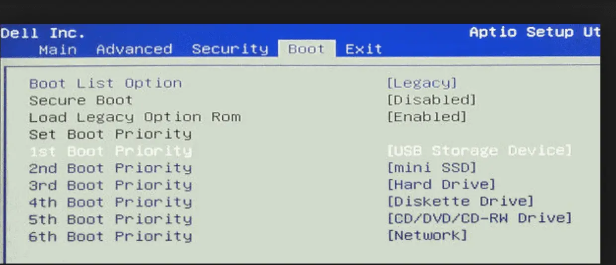 Dell boot menu. Boot.