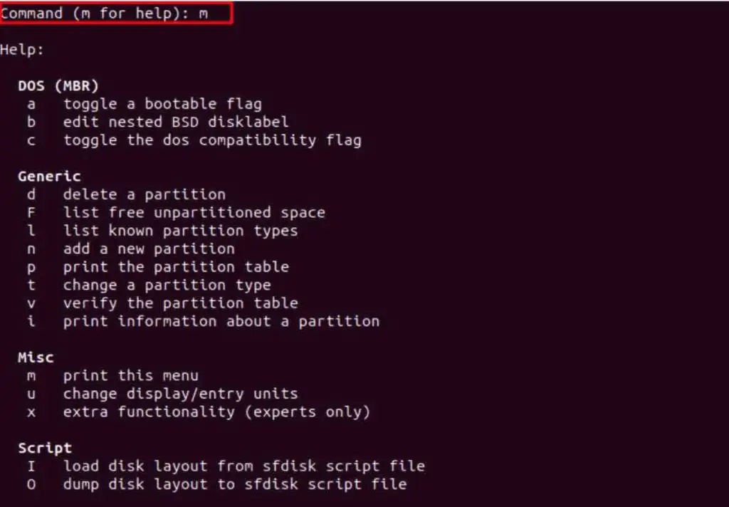 Fdisk usage on Linux