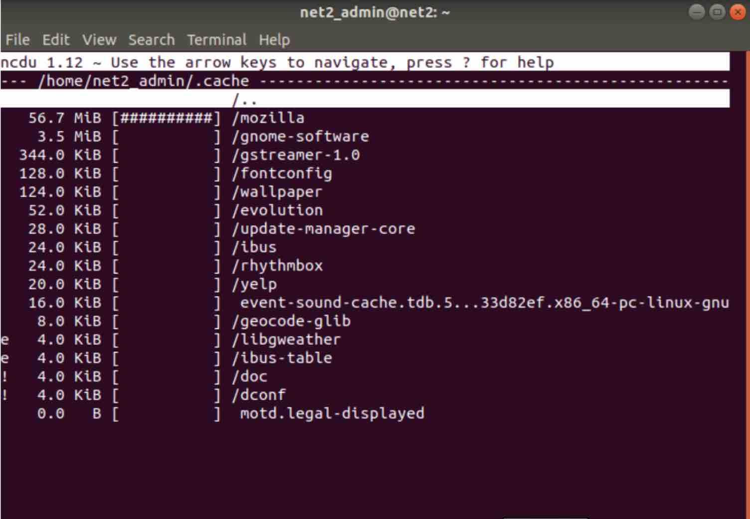 ncdu directory contents