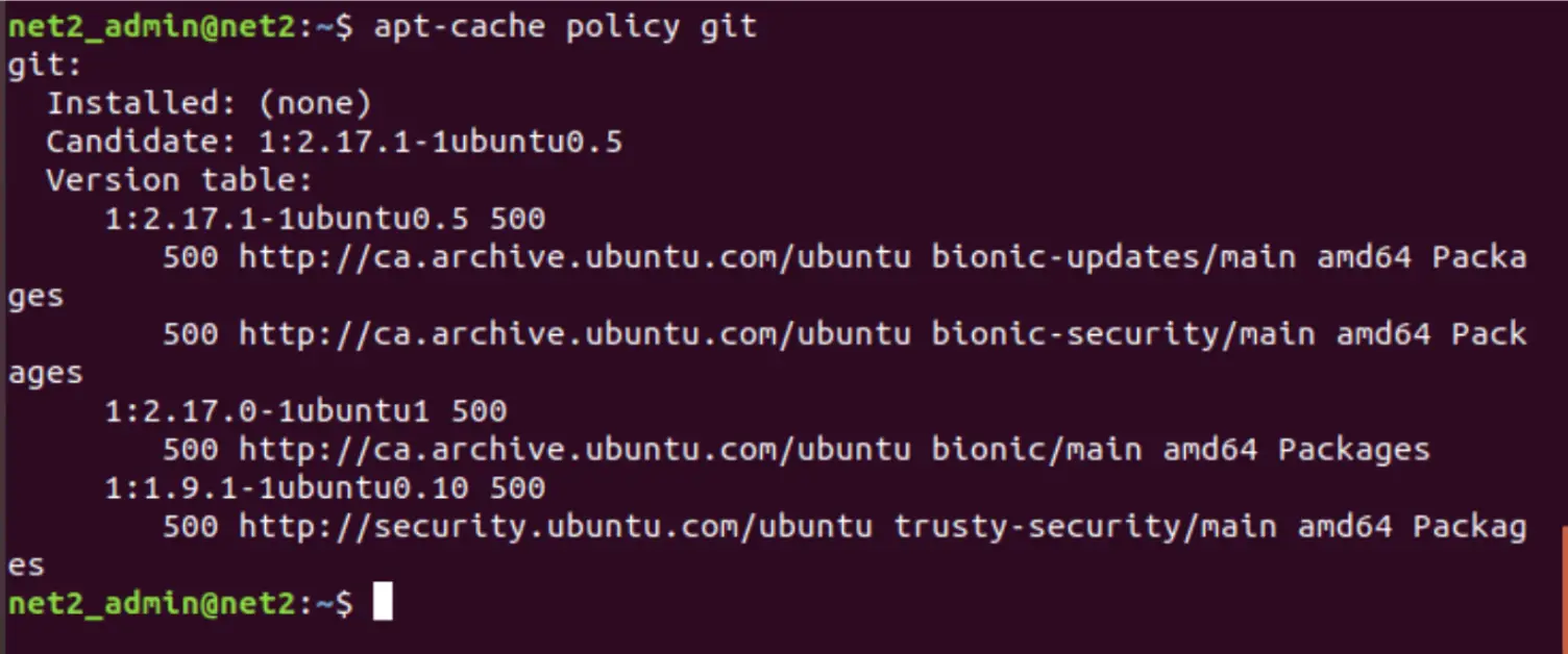 apt-cache policy git