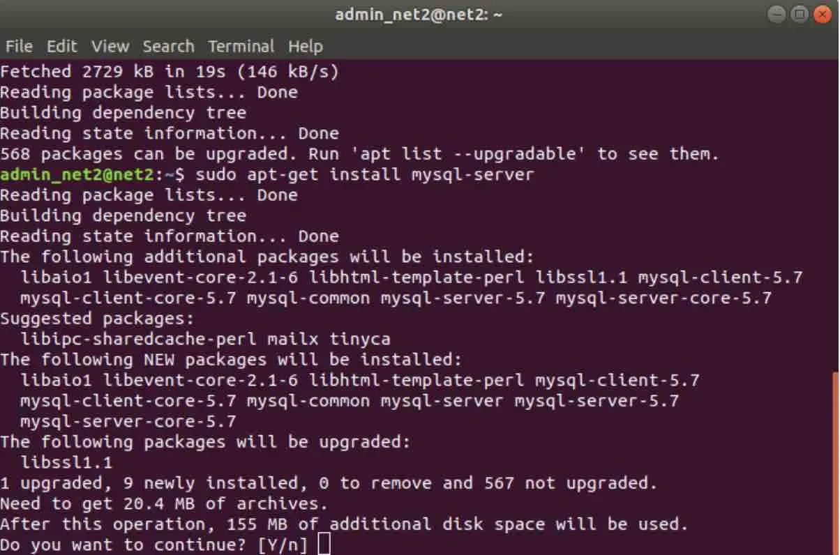 commands to install mysql in ubuntu