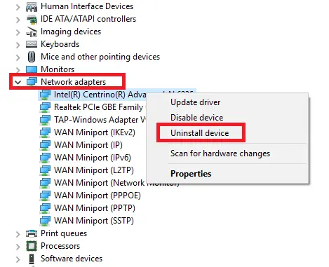 delete wan miniport windows 10