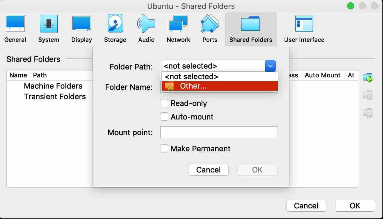 virtual box mount shared folder