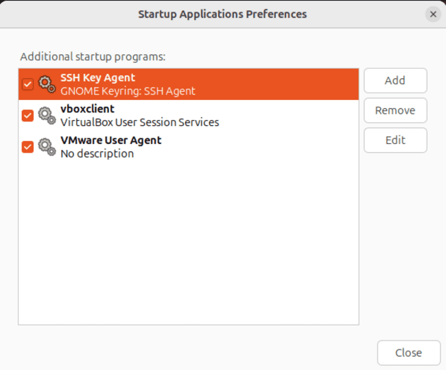 Startup Applications Window