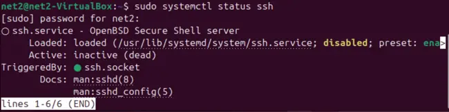 systemctl status ssh output